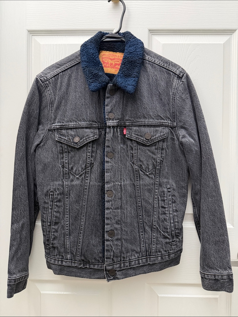 Levi's Black Denim Jacket with Navy Sherpa Collar